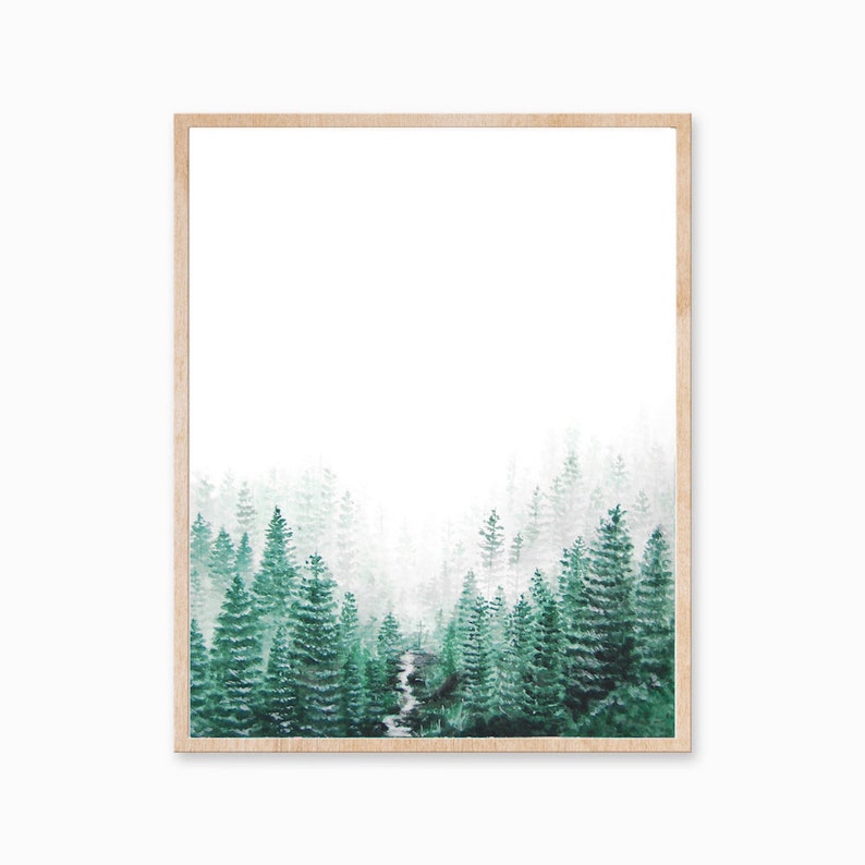 Forest Print, Nature Print, Forest Art, Nature Art, Minimal Forest Art, Forest Landscape Print, Tree Print, Evergreen Print, Landscape Art image 1