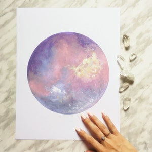 Purple Moon Print, Space Art, Moon Art, Pink Moon Art, Abstract Moon, Lunar Art, Boho Art Print, Pastel Art image 5