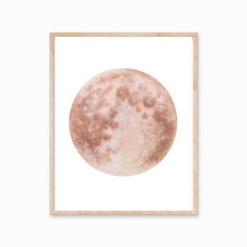 Brown Moon Print, Warm Tone Moon, Dreamy Moon Print, Moon Decor, Boho Decor, Neutral Boho Art, Bohemian Decor, Moon Art, Luna Print image 1