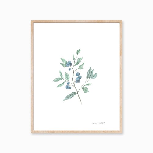 Blueberry Print, Plant Print, Vintage Botanical Art, Blueberry Art, Minimal Plant Decor, Foliage Art, Fruit Print, Farmhouse Print