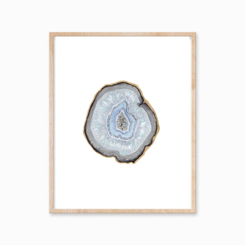 Blue Lace Agate Slice Print, Agate Art, Crystal Print, Gemstone Print, Mineral Art, Stone Painting, Crystal Decor, Crystal Art image 1