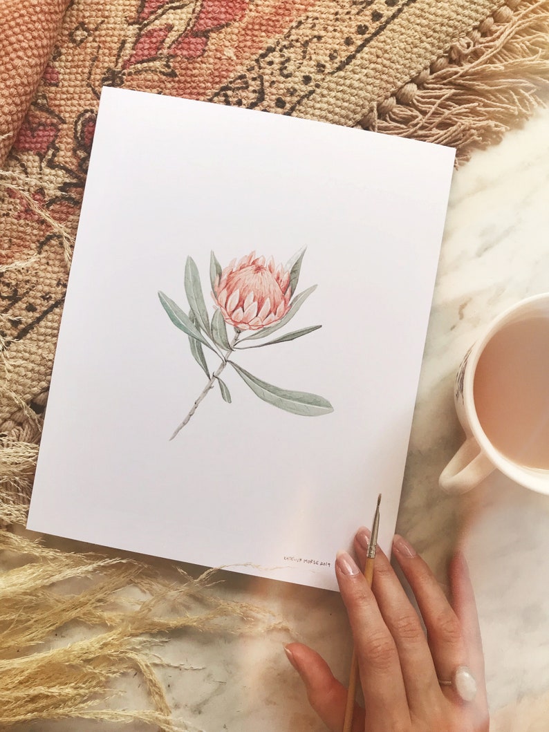 Protea Print, Botanical Art, Minimal Plant Art, Floral Print, Protea Flower Art, Vintage Plant Print, Foliage Art, Farmhouse Decor image 2