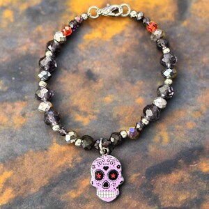 Purple Sugar Skull Beaded Bracelet
