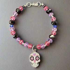 Pink Sugar Skull Beaded Bracelet