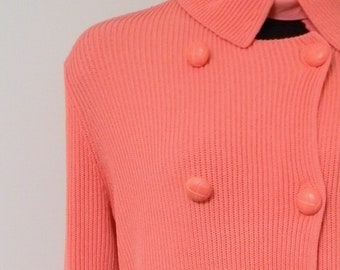 BLOOMINGDALE'S Women's Salmon Color Rayon Nylon Heavy Knit 8 Buttons Size PS