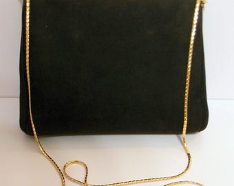 Judith Leiber Black Suede Multicolor Gem Stones Clutch Shoulder Evening Purse Bag Clasp Closure
