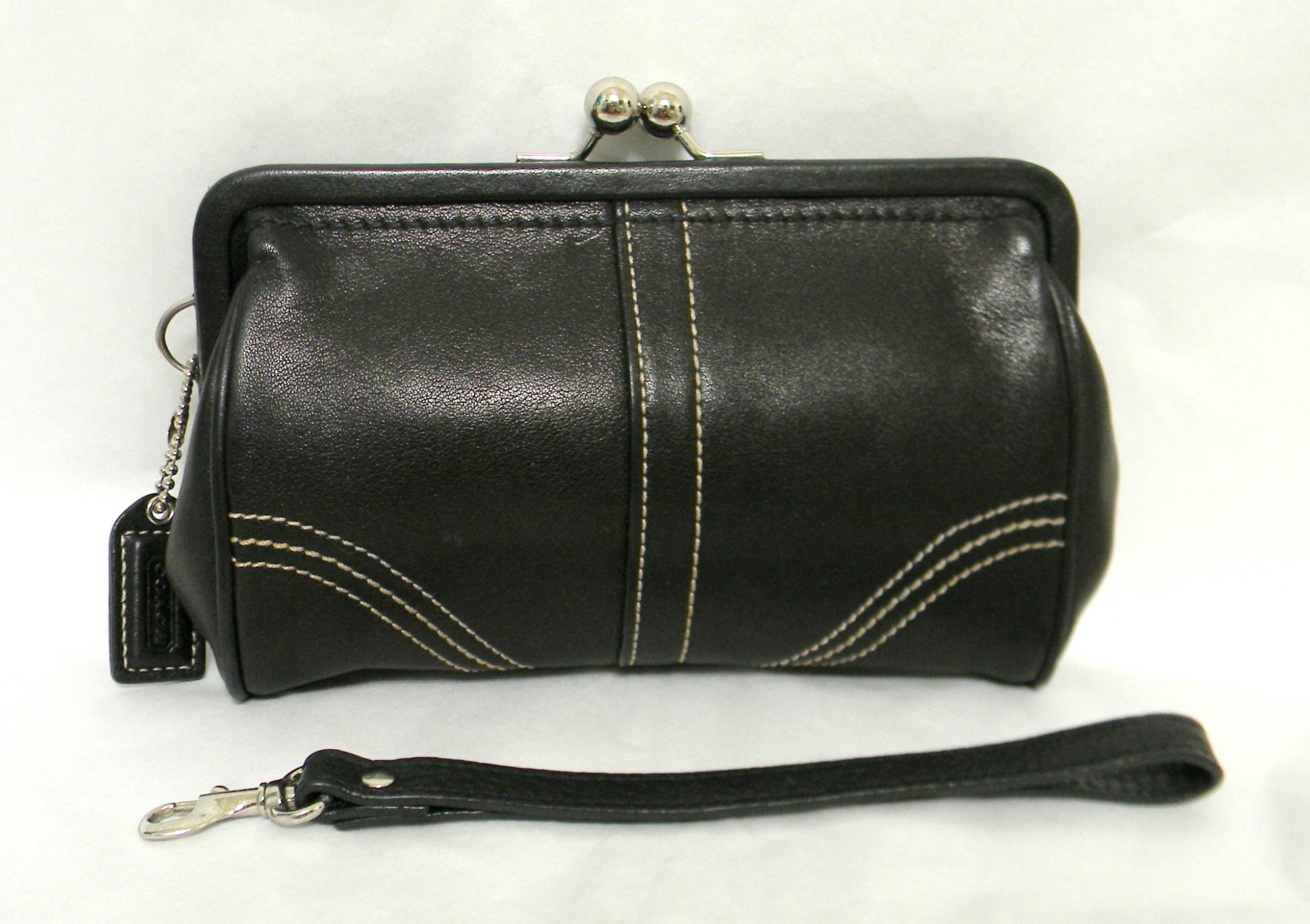 小物 COACH Leather Coin Purse Kiss Lock Black Vintage Coach Black Leather Wallet Kisslock Trifolding Coin Purse