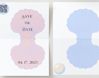 Editable Canva Seashell Save the Date | DIY Printable Invitation with QR Code Pearl