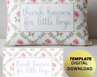 Thank Heaven for Little Boys Pillow Cross Stitch Needlepoint Pattern (Digital Download)