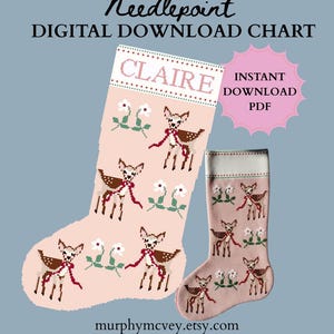 Custom Pink Reindeer Holiday Christmas Stocking Needlepoint Cross Stitch Pattern | Craft
