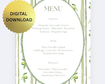 Green Citrus Menu Template – Modern Event Menu, Printable (Canva, Digital Download)