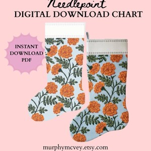 Custom Marigold Garden  Holiday Christmas Stocking Needlepoint Cross Stitch Pattern | Craft