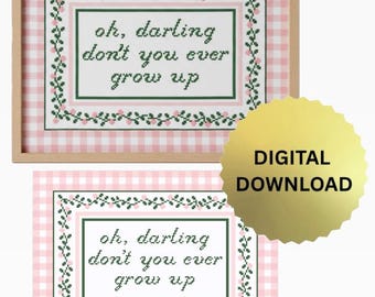 Patrón de bordado o punto de cruz con cuadros florales / Darling Don't Grow Up (Descarga digital)