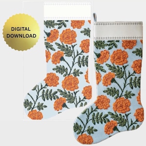 Custom Marigold Garden Loveshackfancy inspired Holiday Christmas Stocking Needlepoint Cross Stitch Pattern | Craft