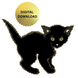 Black Cat Kitten Cross Stitch Pattern | Retro Needlepoint Chart | Digital Download PDF | SPOOKY Halloween