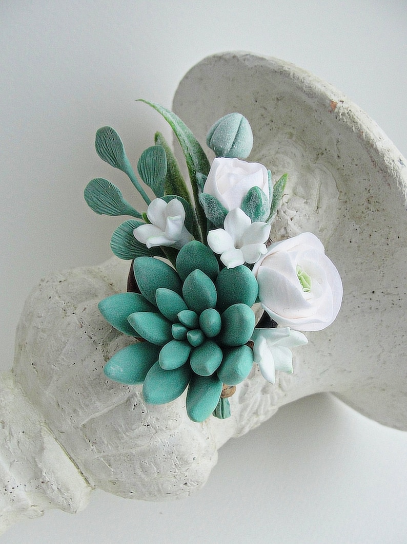 mother of the bride teal green boutonniere bridal accessory Teal Green Wedding boutonniere Teal Green Succulent Wedding boutonniere