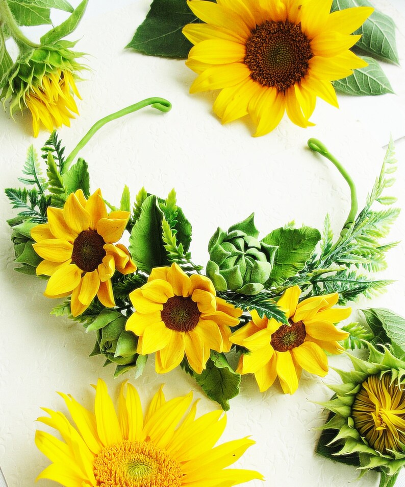 Sunflower Crown Sunflower Wedding Headpiece Yellow Flower Etsy