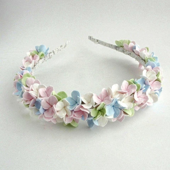 Pink Blue White Green Flower Crown, Blush flowers Wedding Hair Crown, Pink Blue Bride Crown, Pink Blue flower girl, Something blue