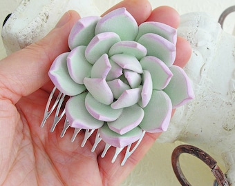 Succulent gift Succulent comb Pink Light Green Succulent comb Bridal hair comb Wedding hair comb Wedding hair piece Headpiece