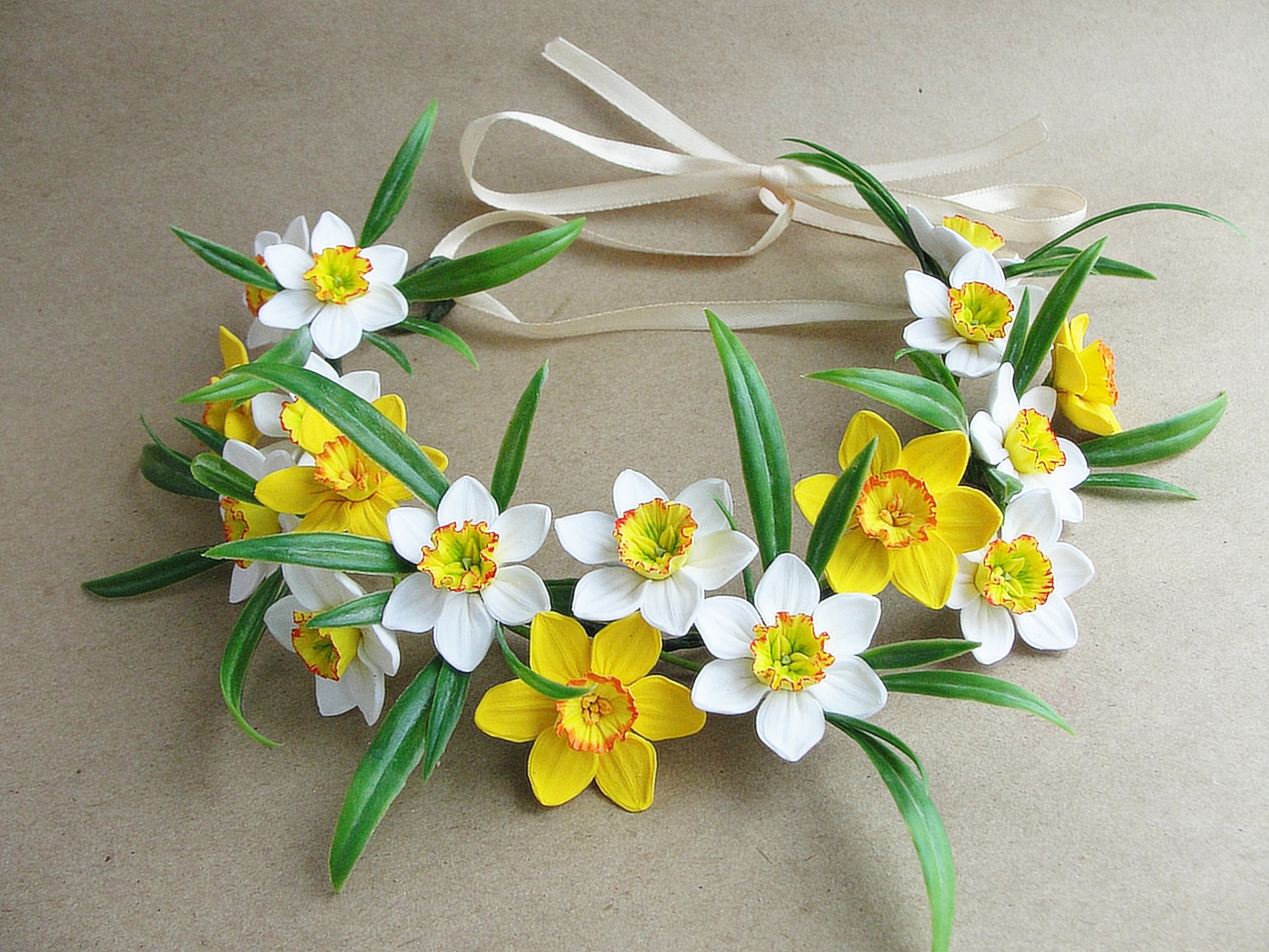 White Yellow Daffodils Flower Crown Babies Breath Wedding Hair Etsy