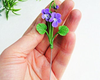 Violets Brooch, Violets pin, Purple Flowers Brooch, Easter Gift idea, Mothers Day Gift, Wild violets brooch, Spring floral handmade brooch