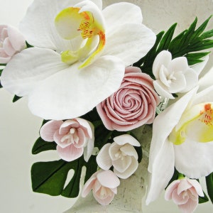 Greenery Palm leaf hair comb Yellow Orchid Exotic Tropical Palm Leaves Hair comb Tropical bridal hair comb Hawaii orchid hair comb