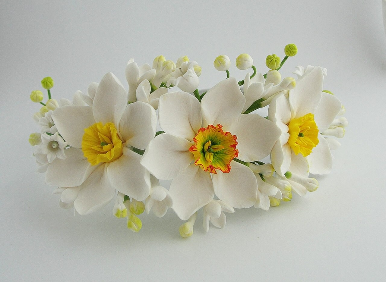 White Daffodils Flower Crown Lily of the valley White Floral Etsy