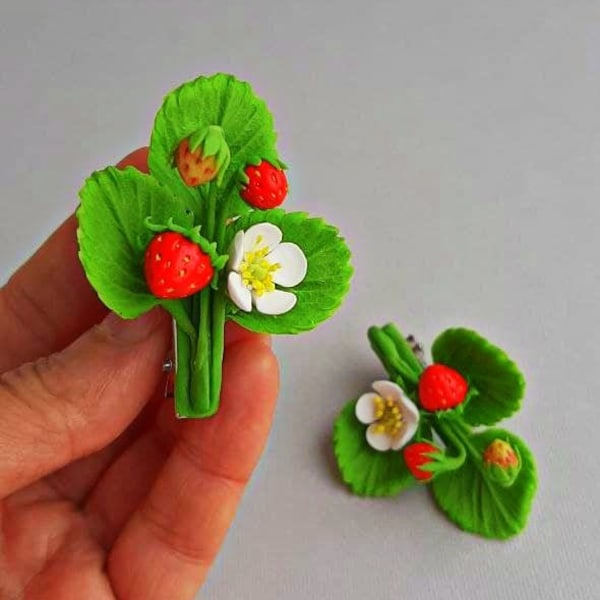 Strawberry hair clips set2, baby strawberry, flower girls, birthday gift, Summer Fruit Birthday, Toddler hair, little girl hair clip