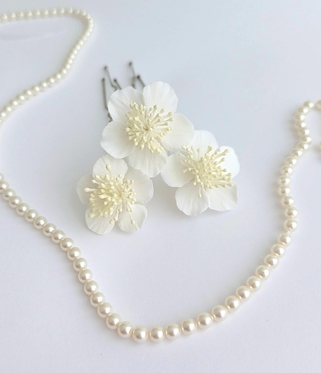 Myrtus Ivory Flower Hair Pin Set3, Myrtus Ivory Flower Hair Barrette ...