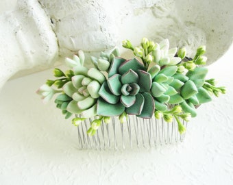 Succulent Bridesmaid Gift Bridal succulent hair comb  Green bridal comb Succulent Wedding Favors Succulent Wedding Birthday Bridal Gift