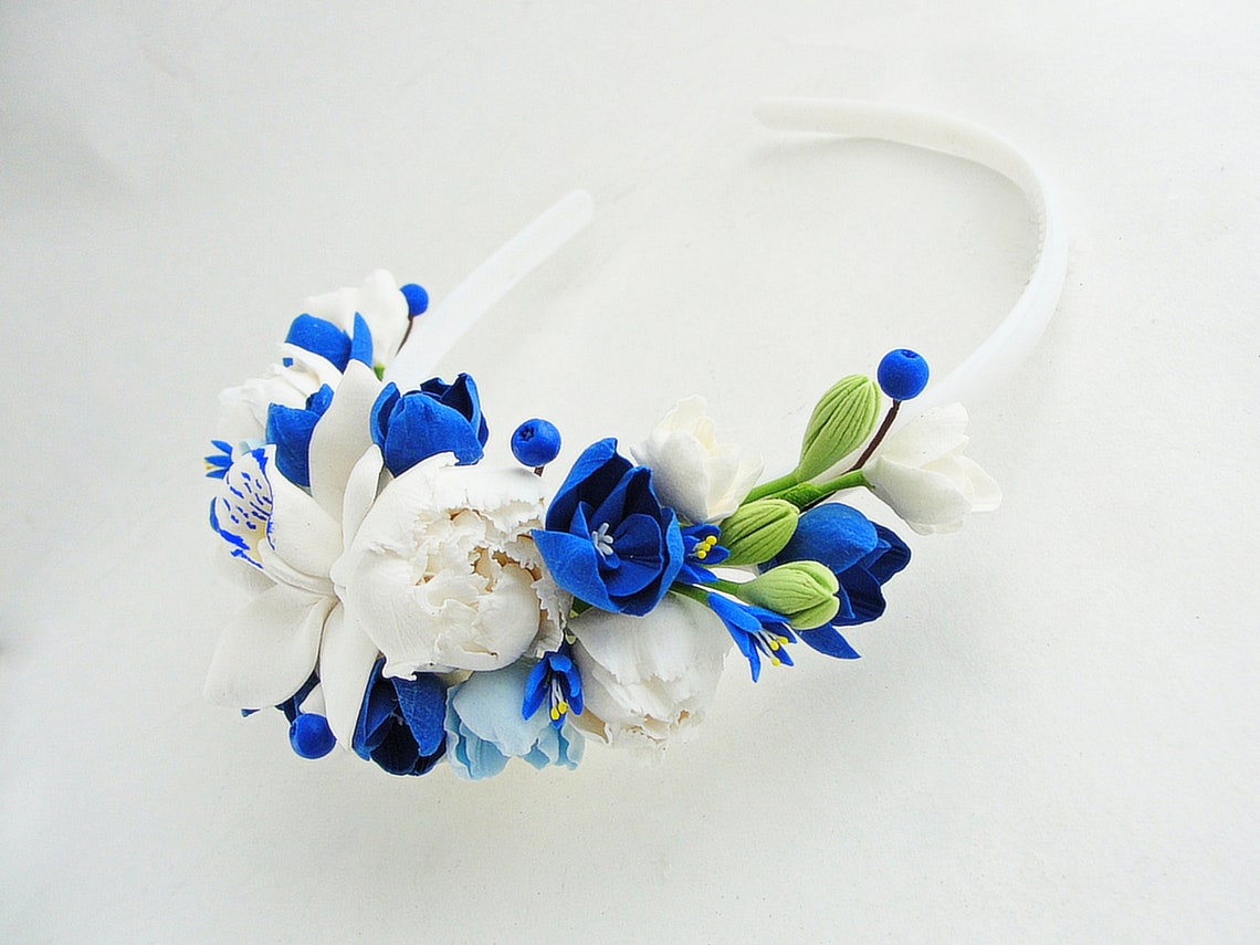 Ivory and blue flower crown Blue Orchid Flower Crown blue Etsy