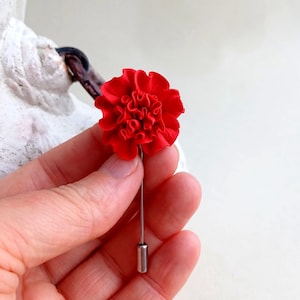 Red carnation flower brooch, red carnation flower accessory, red carnation pin, handmade red flower pin