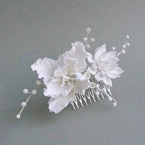 Peigne à cheveux tulipe Dahlia blanc ivoire de muguet, tulipe de printemps muguet peigne de mariage fleur blanche ivoire, mariage ivoire blanc