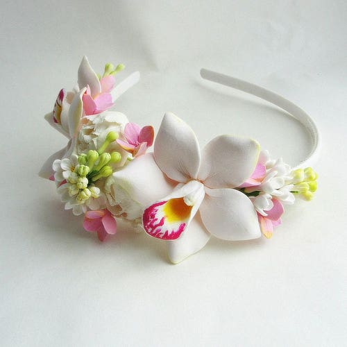 White Pink Orchid Flower Crown, Peony Flower Crown, White Lilac Crown, Tropical Wedding, Tropical Flower Headpiece, Orchids Peony Lilac - .br White Pink Orchid Flower Crown, Peony Flower Crown, White Lilac Crown, Tropical Wedding, Tropical Flower Headpiece, Orchids Peony Lilac - .br