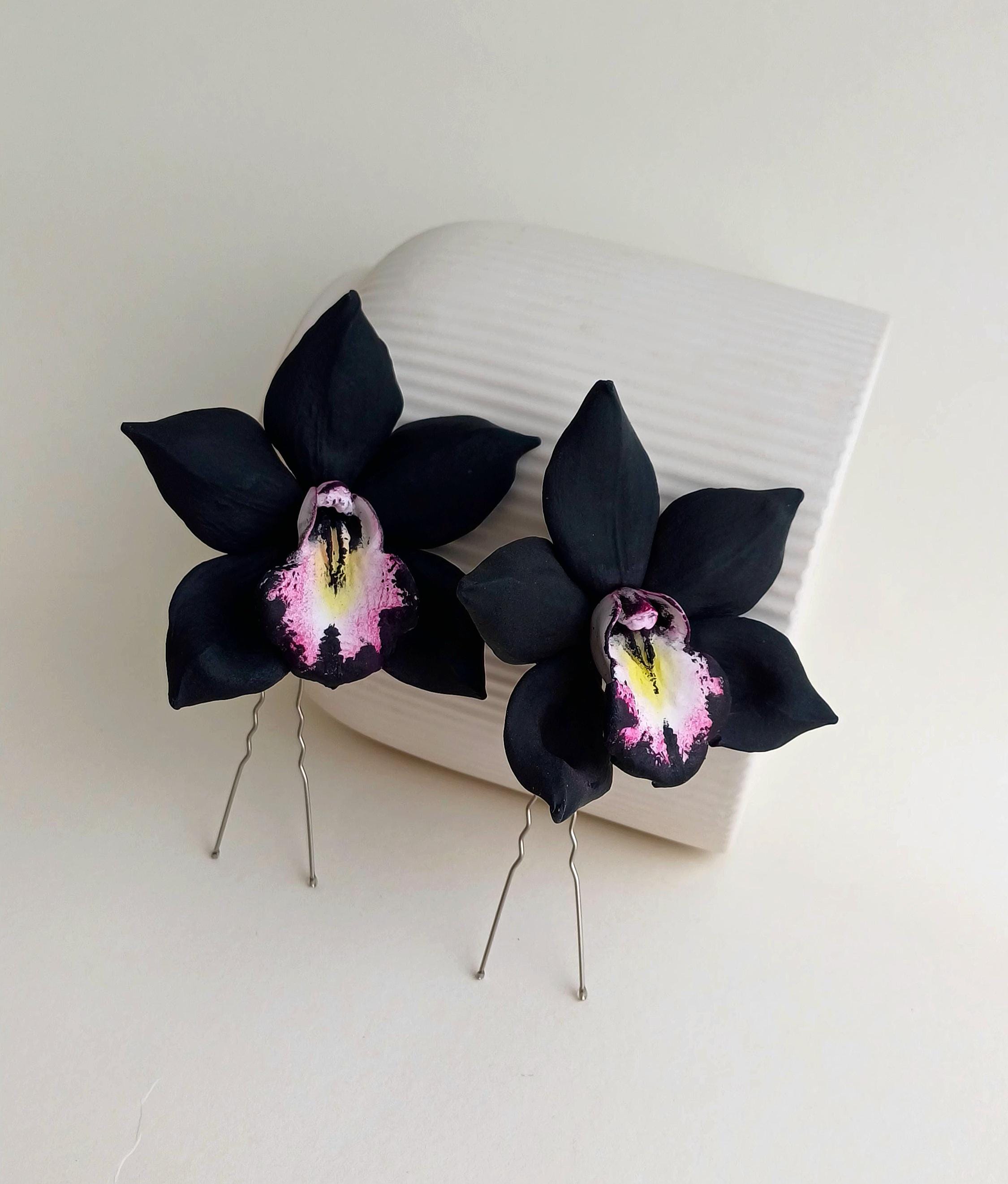 Black Orchid Bridal Hair Clip, Black Hawaiian Orchid Hair Flower