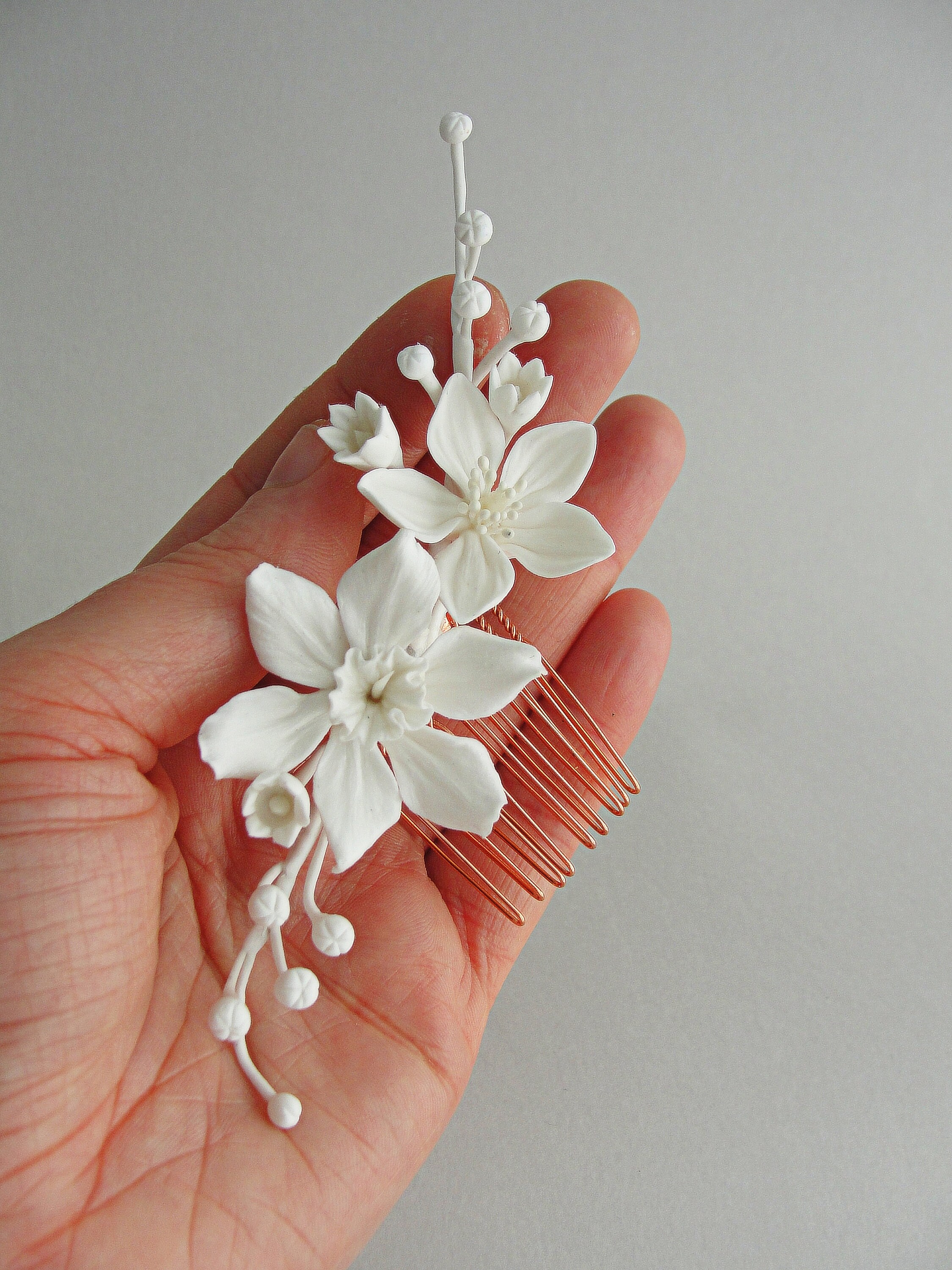 White Ivory Flowers Hair Comb, Lily of the Valley Hair 