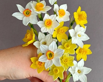 Daffodil Narcissus handmade flowers bouquet, Yellow Daffodil Lent Lily Table Decor, Spring Home decor flower, Handmade Daffodils Narcissus