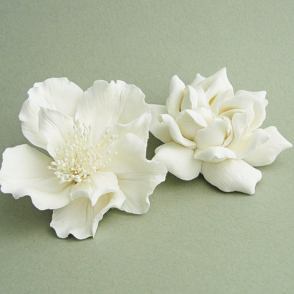 Ivory Cream Flower Hair Pin, Ivory Bridal Hair Flower, Ivory Cream Bridal Hair Flower, Bride hair gift, Ivory Real Touch Bridal Flower, set2