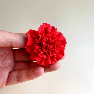 Red carnation flower brooch, red carnation flower accessory, red carnation pin