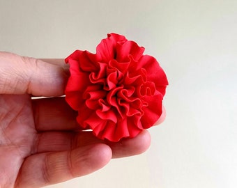 Red carnation flower brooch, red carnation flower accessory, red carnation pin