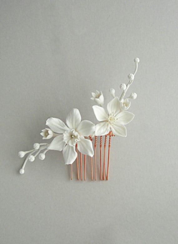 White Bridal Flower tiara, Side Flower Hair Comb, Lily of the valley Buy Ivory Bridal Flower Tiara, Side Flower Hair Comb, Lily  main image 2