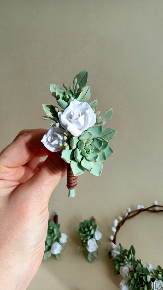 Succulent Roses Boutonniere, Succulent Buttonhole, Green Succulent White  Rose Boutonniere - Etsy