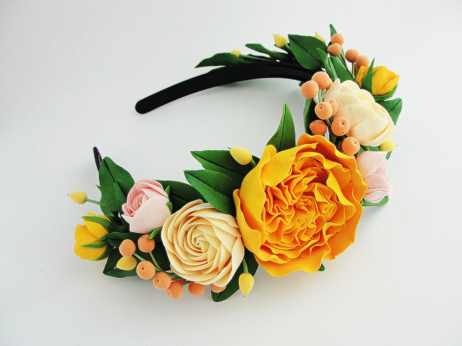 Yellow Rose Flower Crown with Green Leaves Yellow Babies Etsy