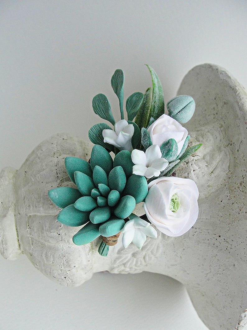 mother of the bride teal green boutonniere bridal accessory Teal Green Wedding boutonniere Teal Green Succulent Wedding boutonniere