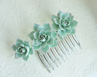 Light Mint Green Pink Succulent Hair Comb Small Succulent Comb Plants Arrangement Succulent Jewelry Wedding Birthday Bridal Bithday Gifts