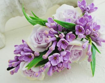 Purple lilac roses headpiece, spring lilac headpiece, lilac wedding headpiece, lilac flowers hair comb, lilac roses for hair, lilac flowers