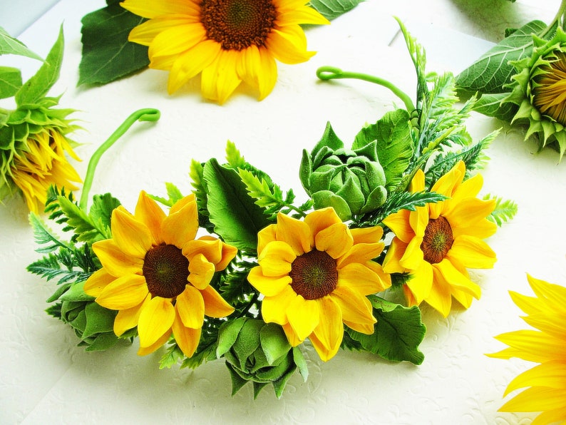 Sunflower Crown Sunflower Wedding Headpiece Yellow Flower Etsy