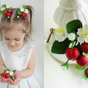 Cherry hair clip 1 pc, baby hair clip, flower girl, birthday baby gift, Summer Fruit Birthday, little girl hair clip, Girl Summer Hair Clips