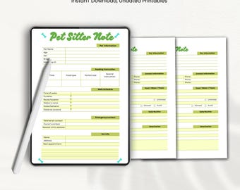Pet Sitter Notes Template – Printable Pet Care Planner (Instant Download)
