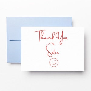 Instant Download - Thank you Sister Card with Smiley Face
